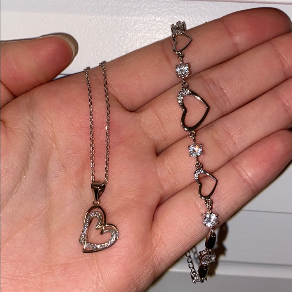 Silver-plated Heart Necklace and Bracelet Set